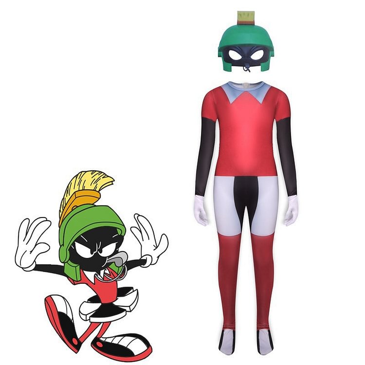 Mayoulove Space Jam Marvin The Martian Cosplay Costume with Mask Boys Girls Bodysuit Halloween Fancy Jumpsuits-Mayoulove