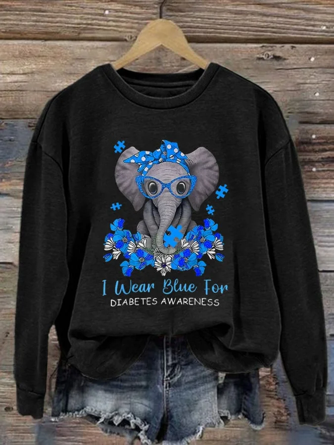 Women's I Wear Blue For Diabetes Awareness Print Sweatshirt socialshop