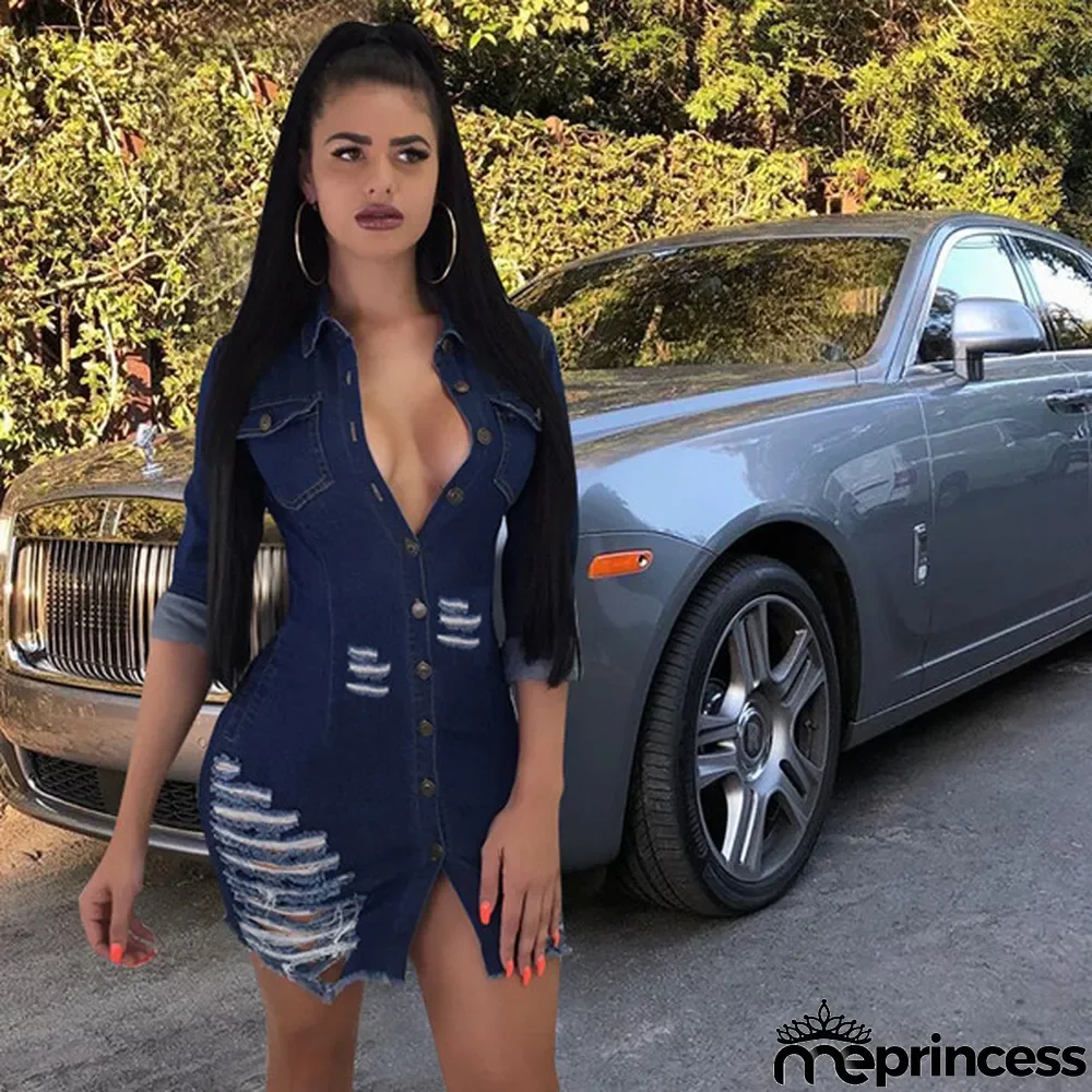 Blue Casual Long Sleeves Turndown Collar Hip skirt Mini Casual Dresses