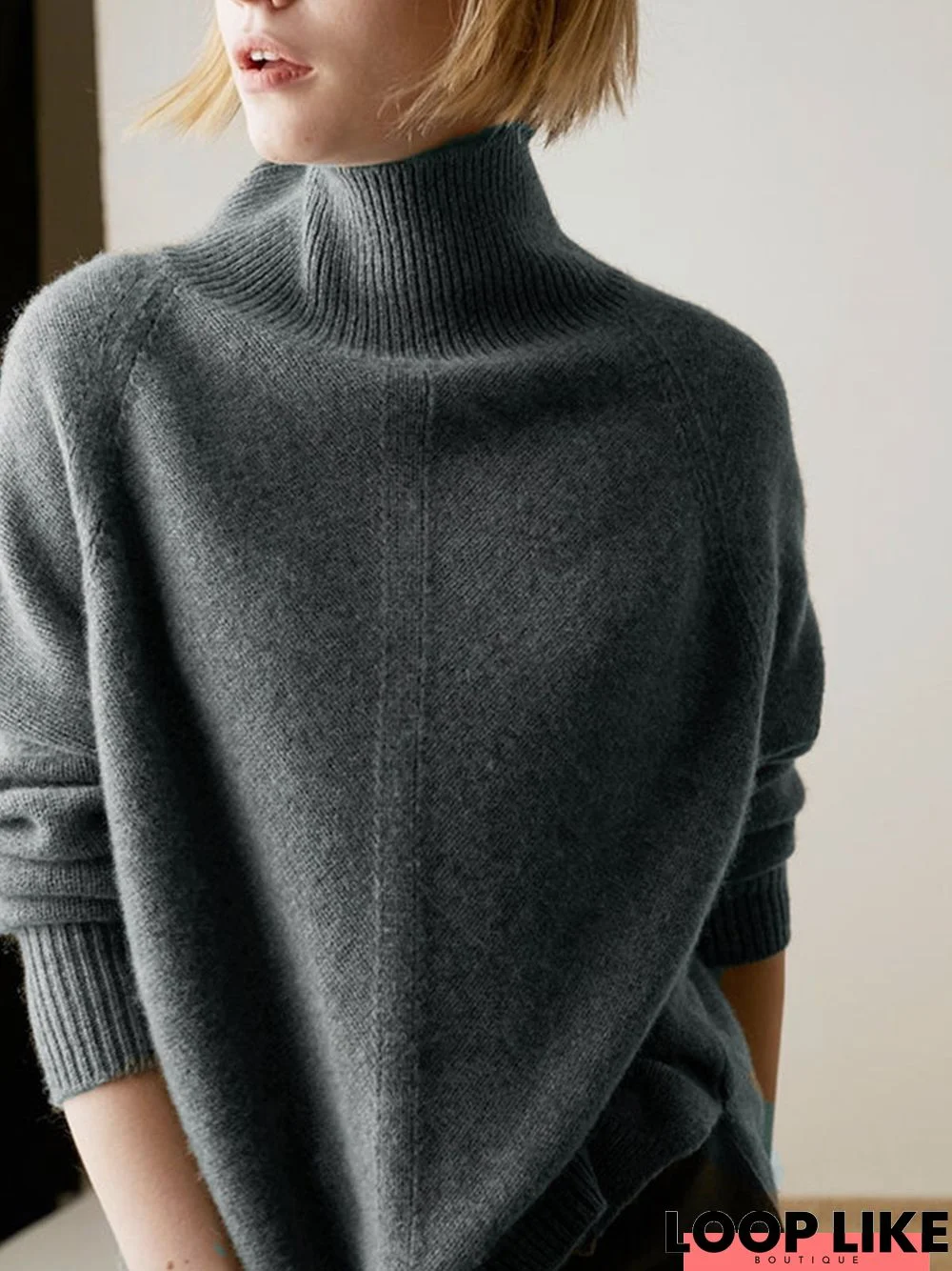 Turtleneck Plain Loose Sweater