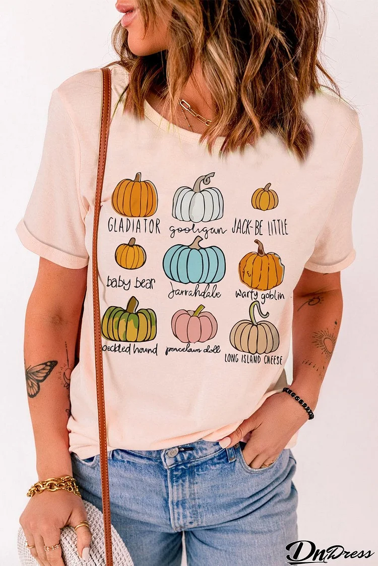 Pumpkins Letter Graphic Printed Short Sleeve T Shirt