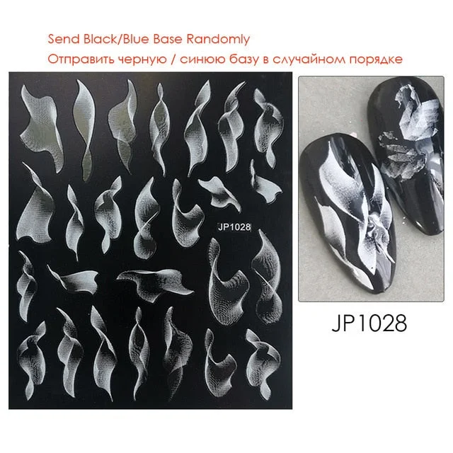 Nail Stickers Embossed 5D Gradually White Butterfly Moon Leaves Flower Designs Back Glue Nail Decals Tips For Beauty Salons-Nail Inspo