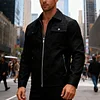 Thin Men's PU Leather Faux Suede Jacket, Solid Color, Simple Style, Versatile Lapel Casual Top, Business Casual Men's Wear, Casual Men's Jacket.