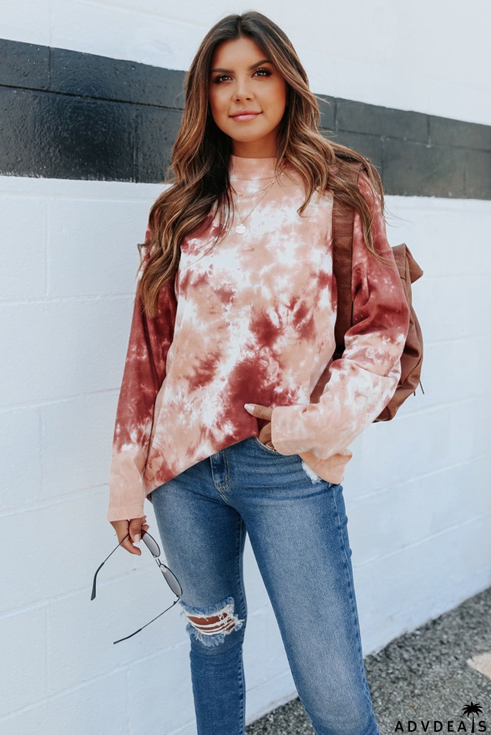 Tie Dye Crew Neck Long Sleeve Top