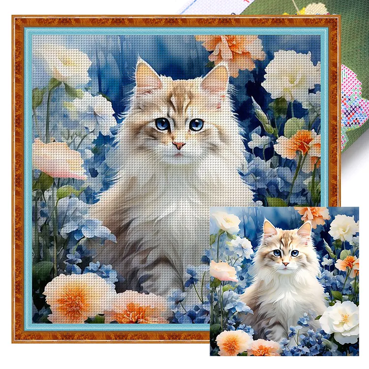 【Yishu Brand】Cat In The Flowers (50*50cm) 11CT Stamped Cross Stitch gbfke