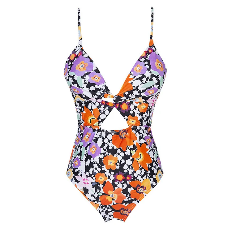 Floral Patchwork Knotted One-piece Swimsuit
