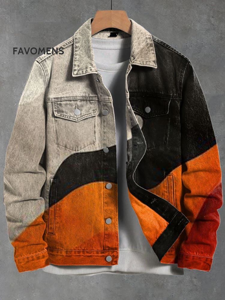 Men’s Art Creative Clash Of Colours Vintage Print Casual Denim Jacket Multicolor / S