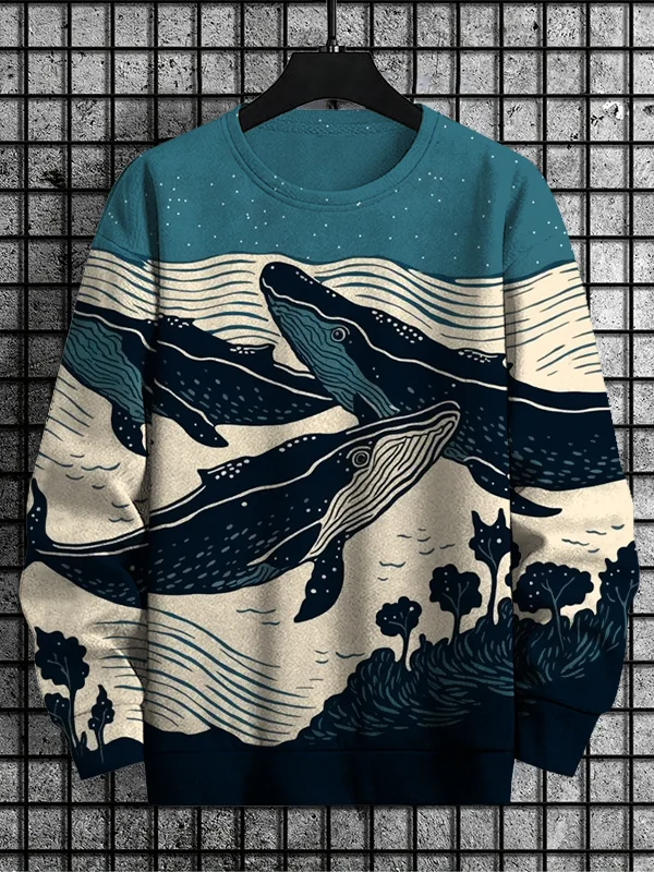 Men's Whales In The Ocean Nature Art Print Casual Sweatshirt