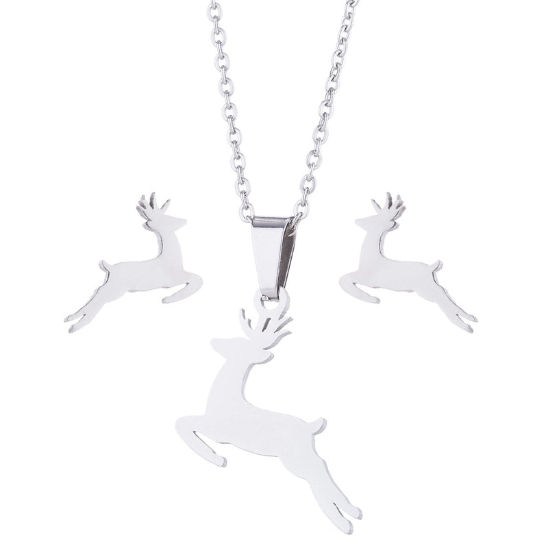 Fashion Heart Shape Butterfly Stainless Steel Plating Earrings Necklace 1 Set