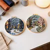 4pcs Town-DIY Embroidery Kit with Pattern Cotton Threads Needles Hoop Scissor 25*25cm tapestrymarket