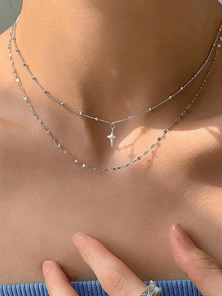Brownm Double Layered Star Charm Necklace