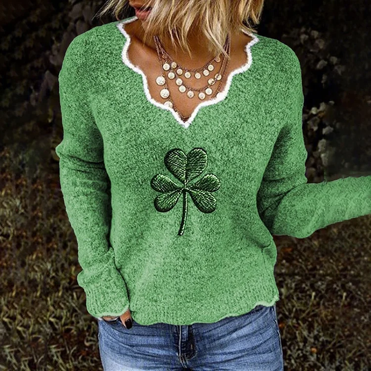VChics Women's St. Patrick's Day Shamrock Jacquard Sweater