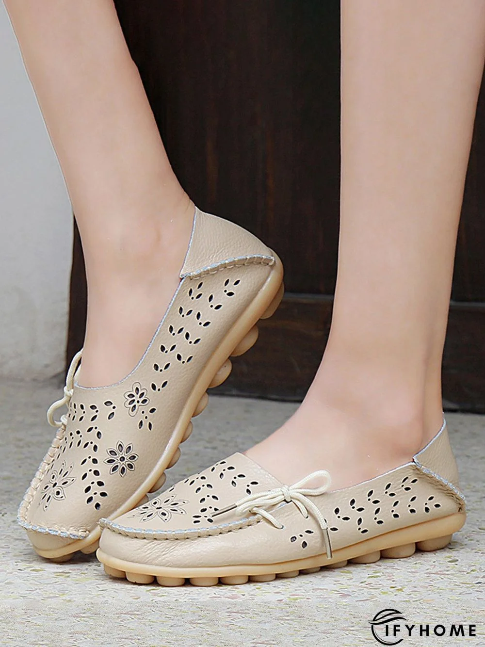 Cowhide Hollow Lace-up Portable Shoes | IFYHOME