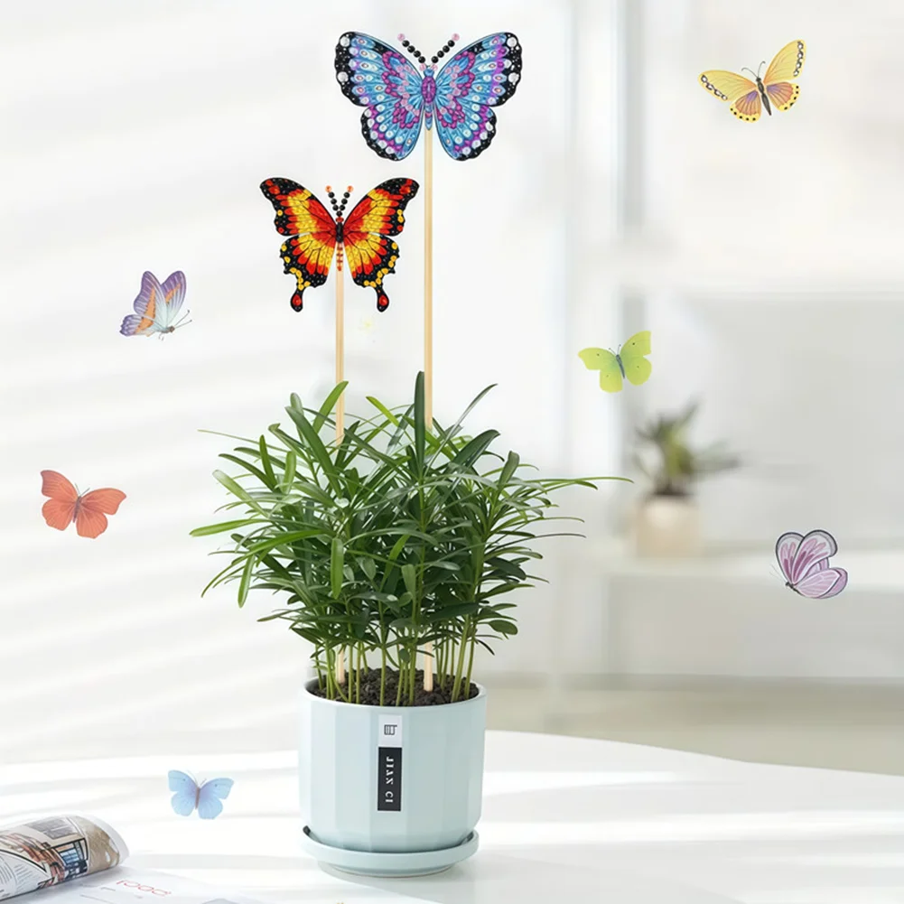 6Pcs Diamond Painting Kits Garden Stakes Diamond Art Kits (Butterfly A)