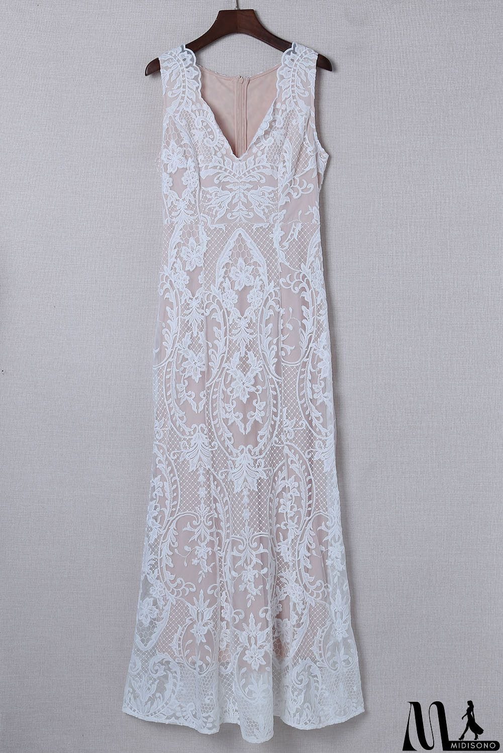 MidiSono - Zip Back Sleeveless Crochet Lace Maxi Dress