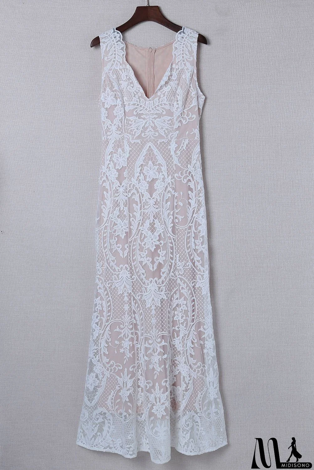 MidiSono - Zip Back Sleeveless Crochet Lace Maxi Dress