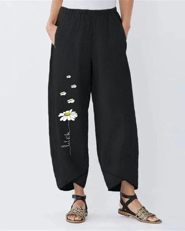 vintage daisy printed plus size casual women pants p256305