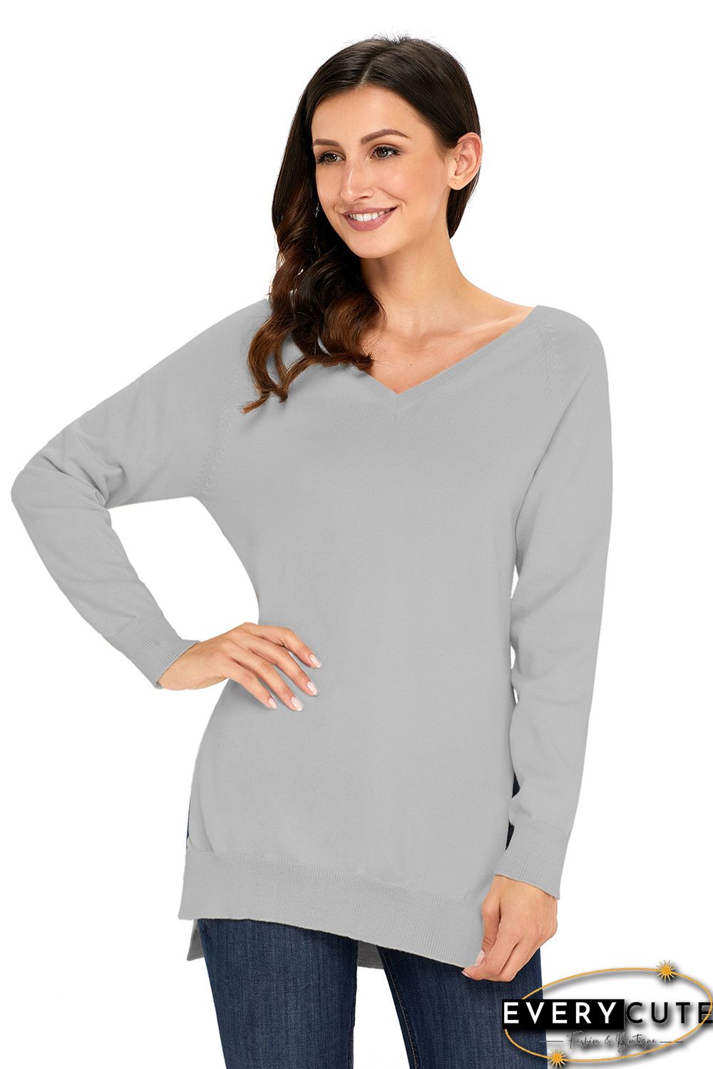 Heather Grey V Neck Sweater