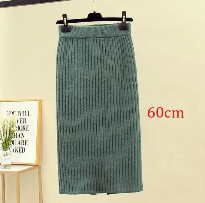 2020 Women's Spring Pencil Knitted Skirt High Waist Warm Elegant Knitting Ribbed Party Skirt Black Solid Ladies Office Skirts