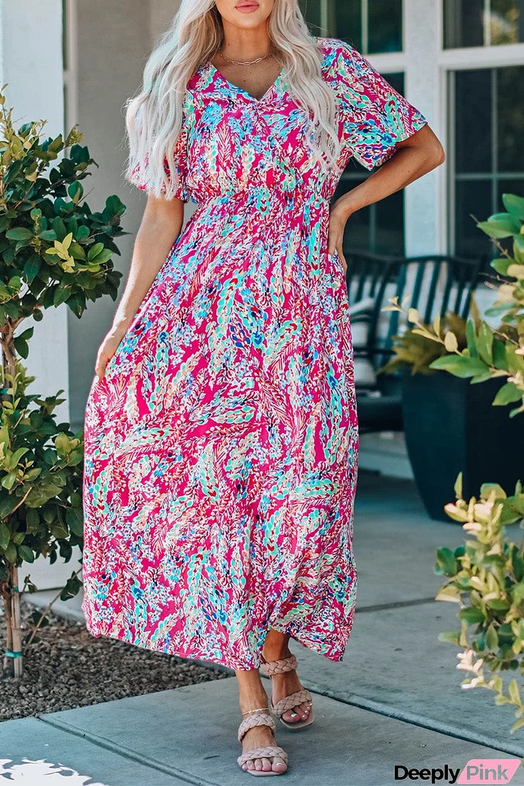 Wrap V Neck Floral Maxi Dress