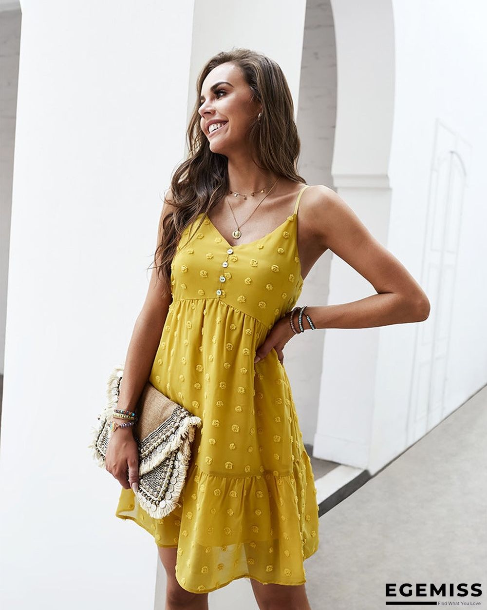 Women's Suspender Dress V-neck Sexy Casual Skirt Swing Skirt | EGEMISS