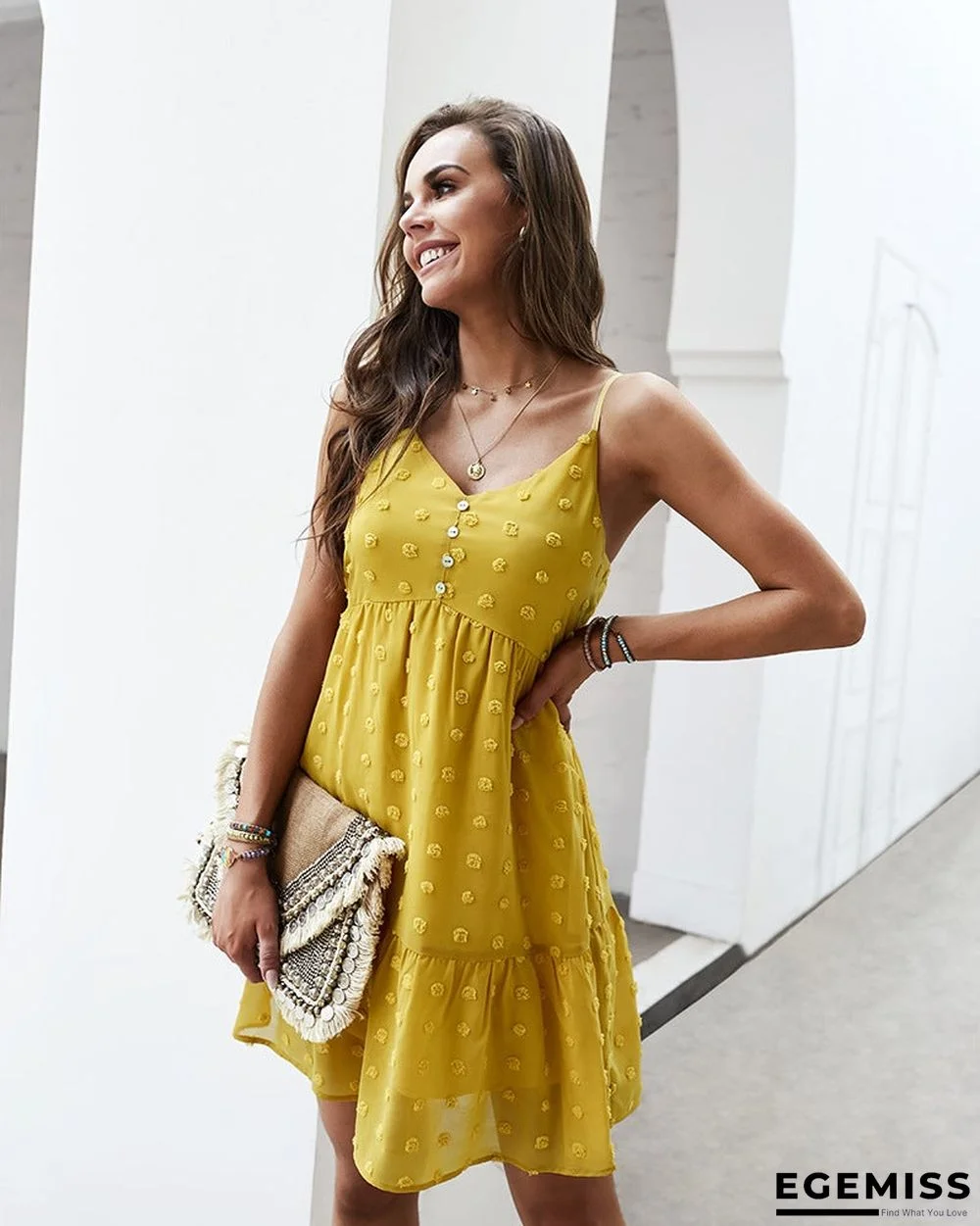 Women's Suspender Dress V-neck Sexy Casual Skirt Swing Skirt | EGEMISS