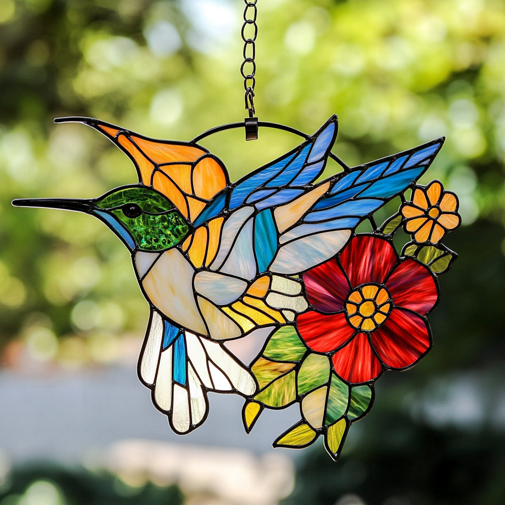 Hummingbird Stained Glass Window Hanging