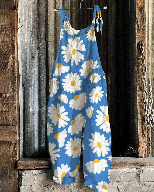 Fashion Floral Women Casual Linen Jumpsuits