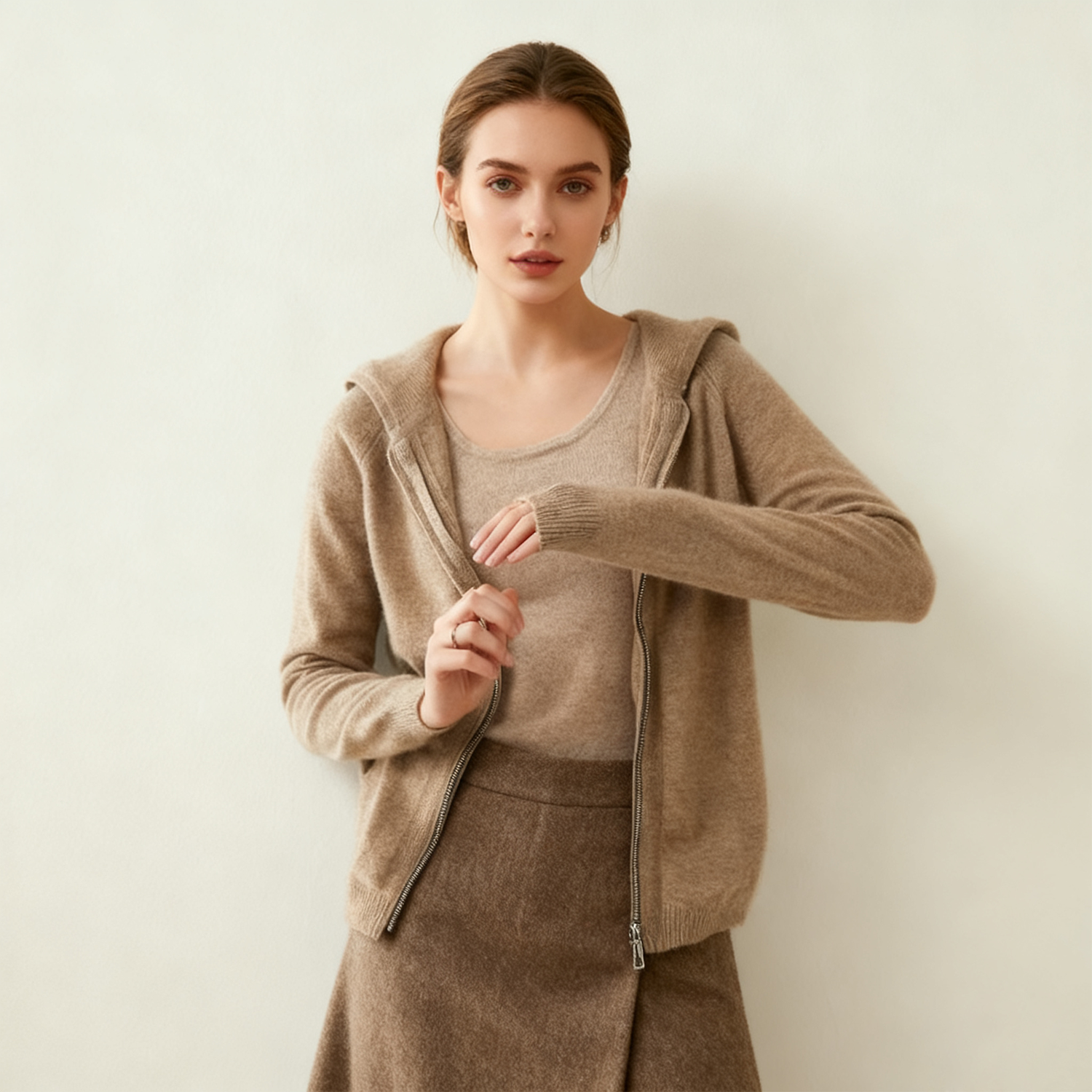 Temperament Cashmere Zip Hoodie REAL SILK LIFE