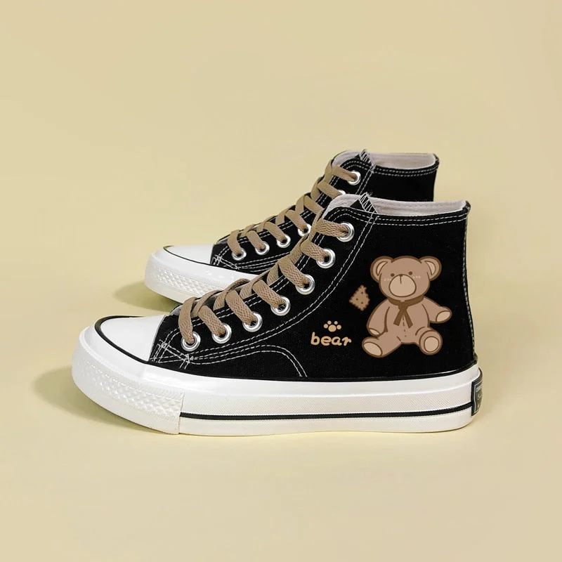 Baby Bear Black and White High Top Canvas Shoes - Women's