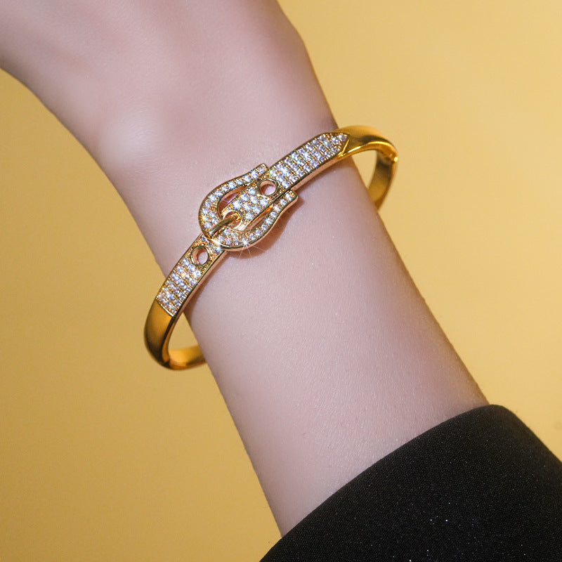 18K Real Gold Electroplated Zircon Horseshoe Buckle Bracelet Bracelet Niche Versatile Hand Jewelry