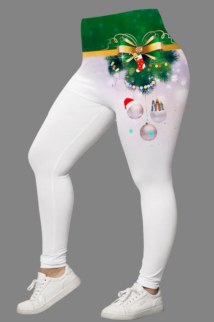 Flycurvy Plus Size Christmas Green Christmas Gift Ombre Bow Print Legging  Flycurvy [product_label]