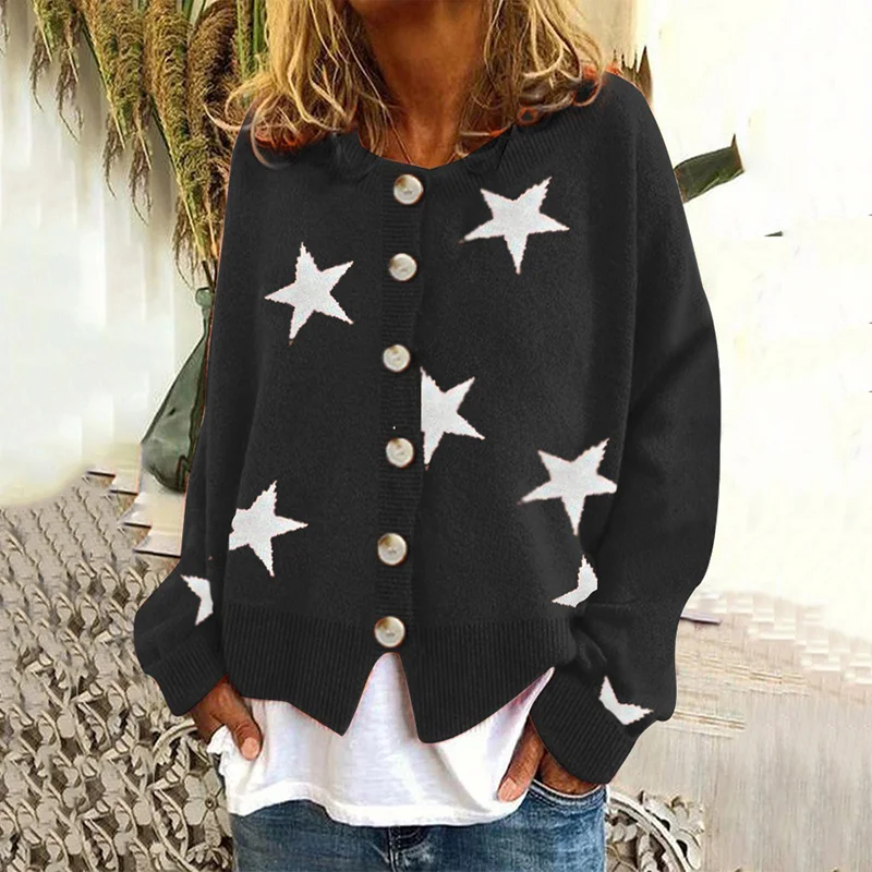 Five-Pointed Star Single-Breasted Sweater Cardigan