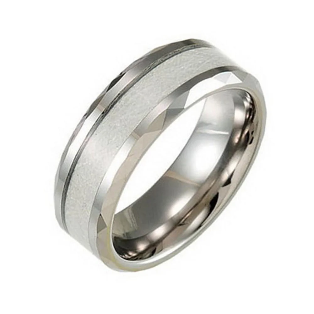 8MM High Polished Beveled Edge Inlaid Silver Carbon Fiber Couples Tungsten Rings