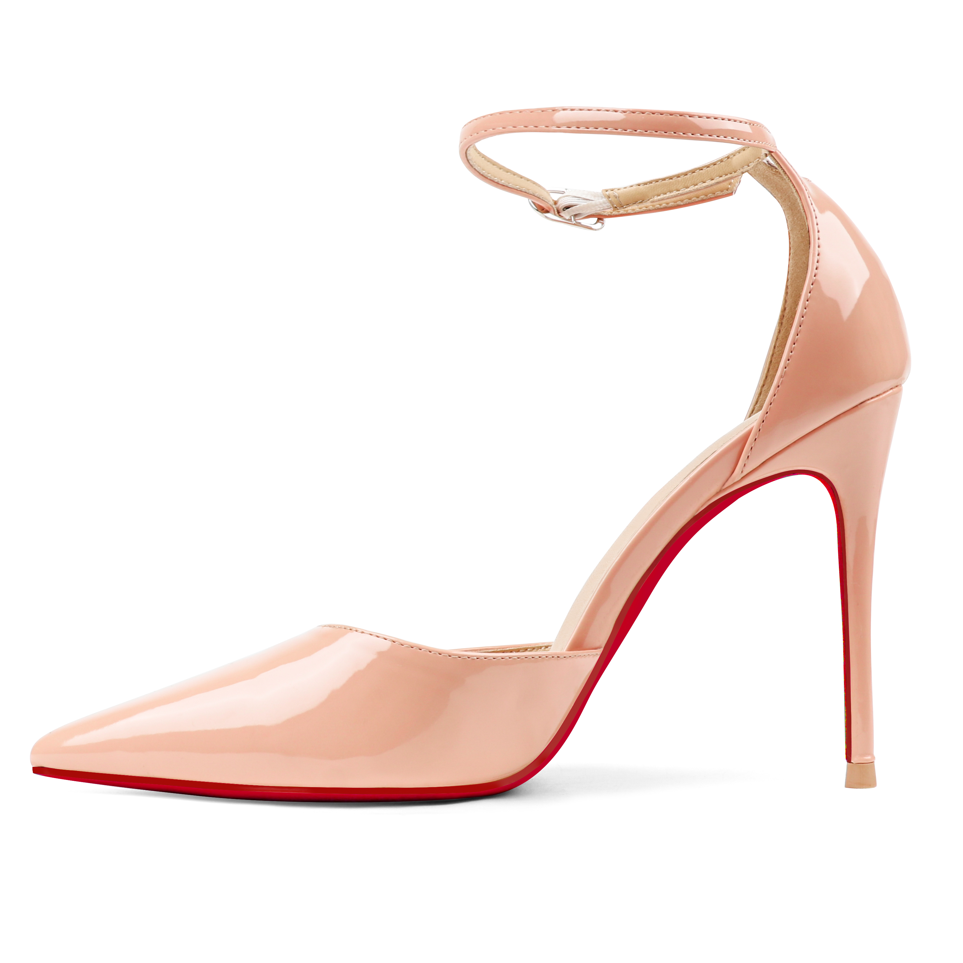3.94" Women's Ankle Buckle Pointed Toe Pumps Wedding Party Red Bottoms High Heels-MERUMOTE