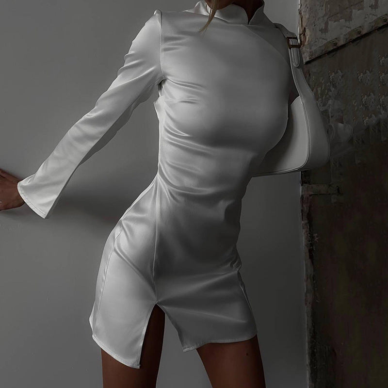 fall outfits women INS Style Spring and Summer New Women's Clothing Sexy Hot Girl Satin Long Sleeve Backless Hip Skirt Manufacturer
