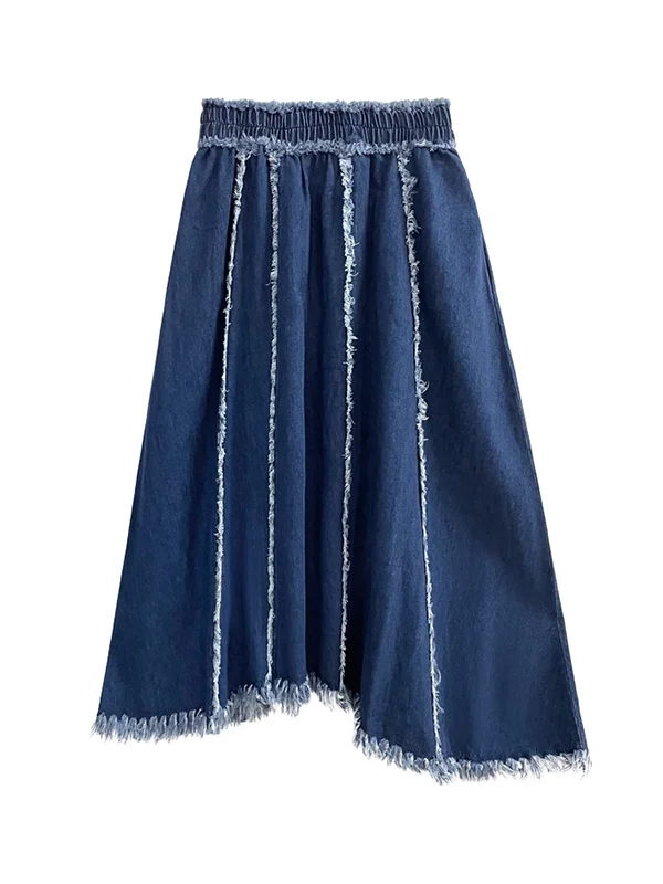 Irregular Clipping Roomy Elasticity Fringed Split-Joint Skirts