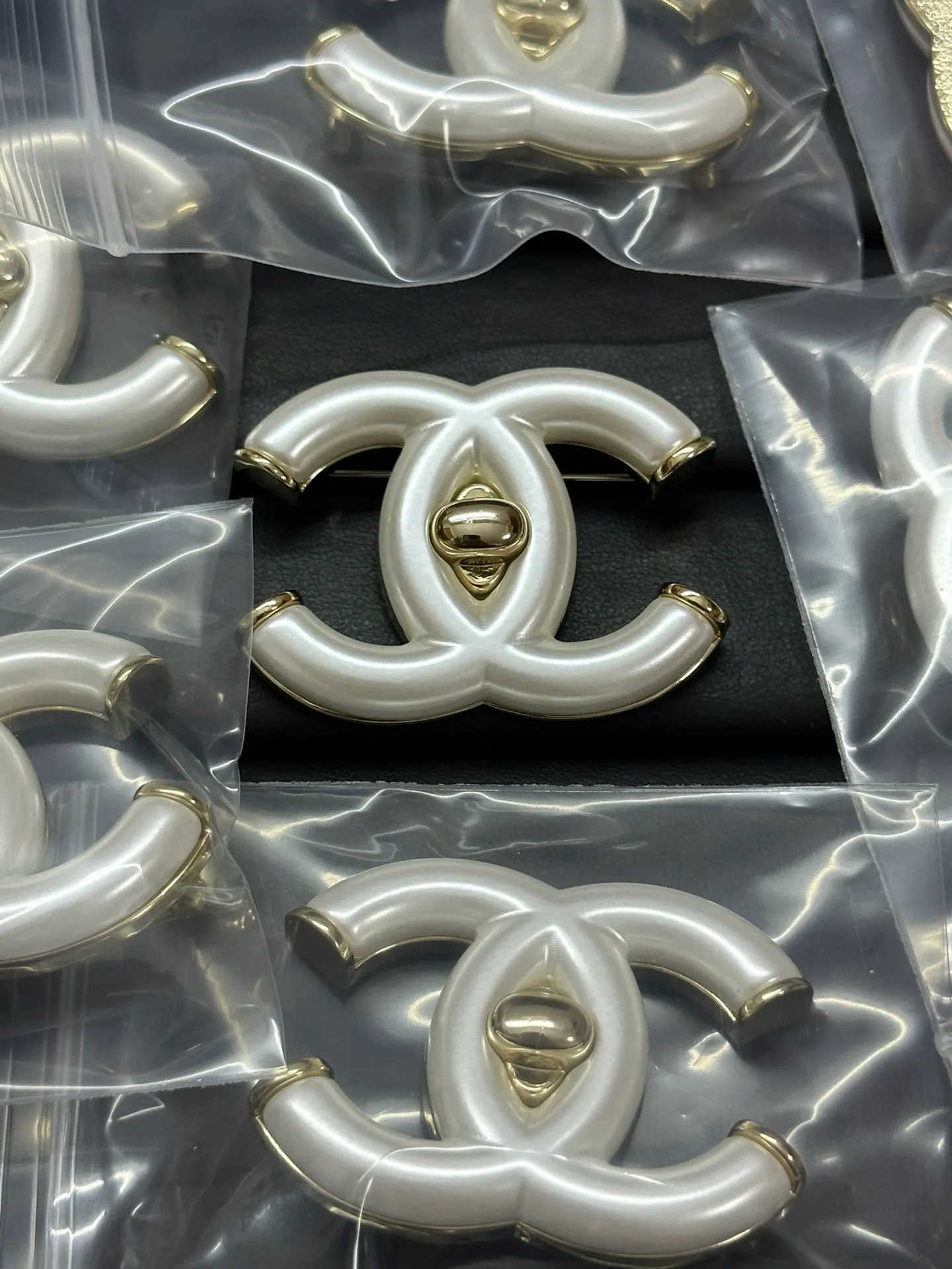 Chanel White Resin CC Brooch