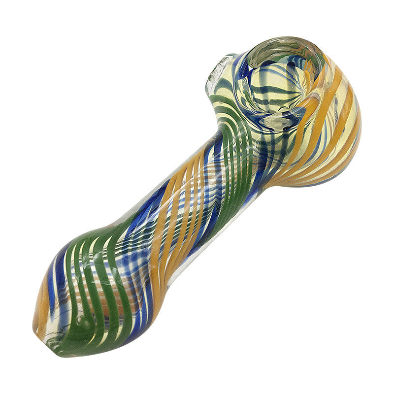 Blue Sparkle Colored Wrap Spoon Hand Pipe with Glass Marbles
