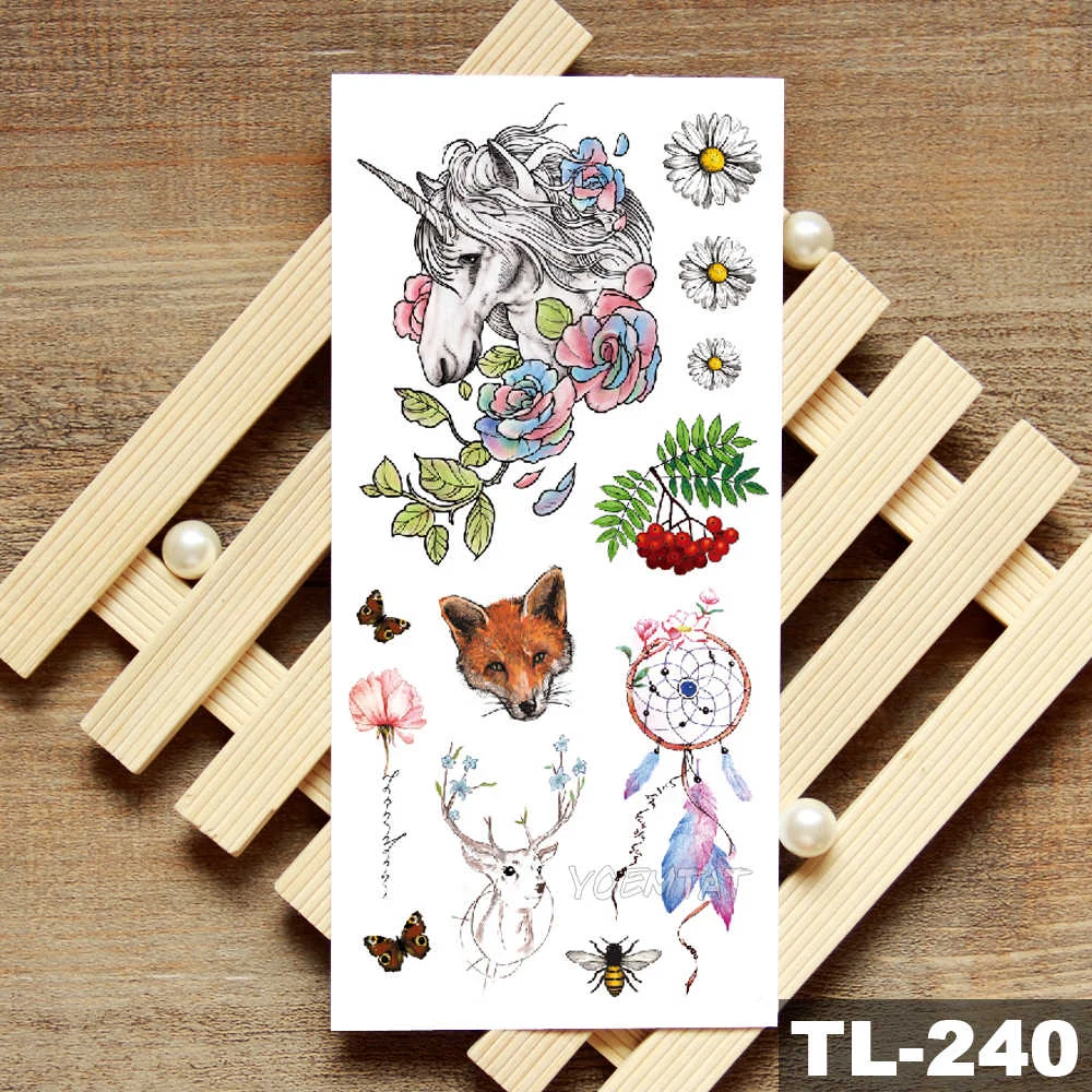 Sdrawing Owl Compass Waterproof Temporary Tattoo Sticker Flower Wolf Mountain Flash Tattoos Body Art Fake Arm tatoo Women