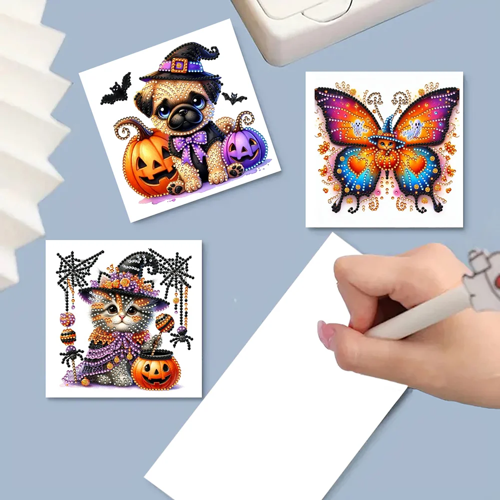 6PCS DIY Halloween Designs Diamond Art Greeting Cards for Halloween and Holidays