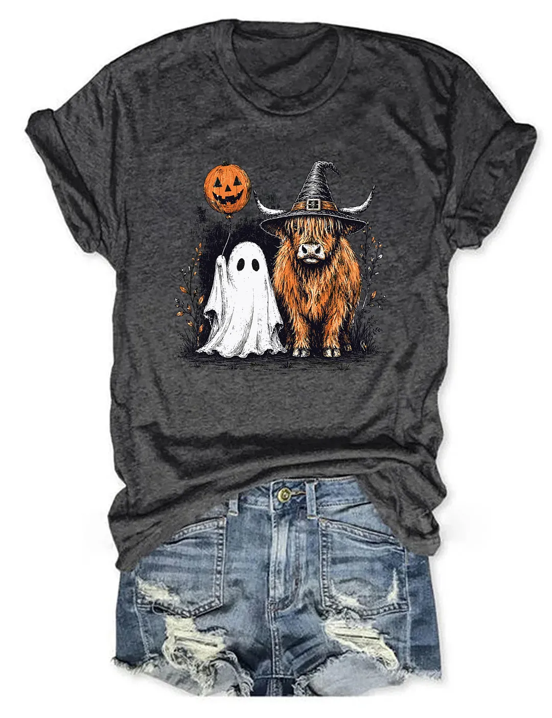 Cute Spooky Highland Cow Ghost T-shirt