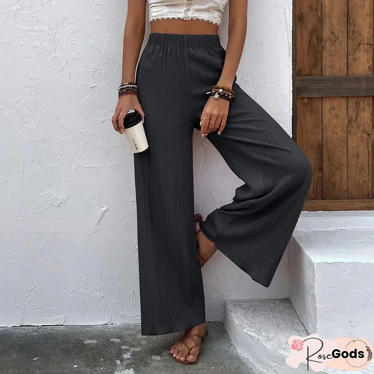 Casual Plain Autumn Natural Loose Ankle Pants Wide Leg Pants Cotton-Blend H-Line Casual Pants For Women