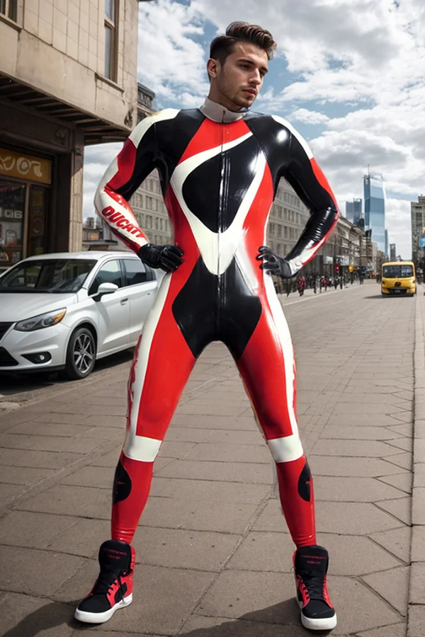 Men Latex Catsuits Biker Front-Zip Racing