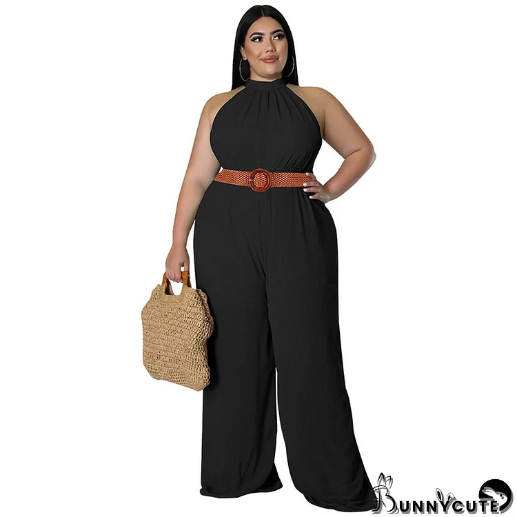 Plus Size Women's Casual Solid Color Belted Jumpsuit