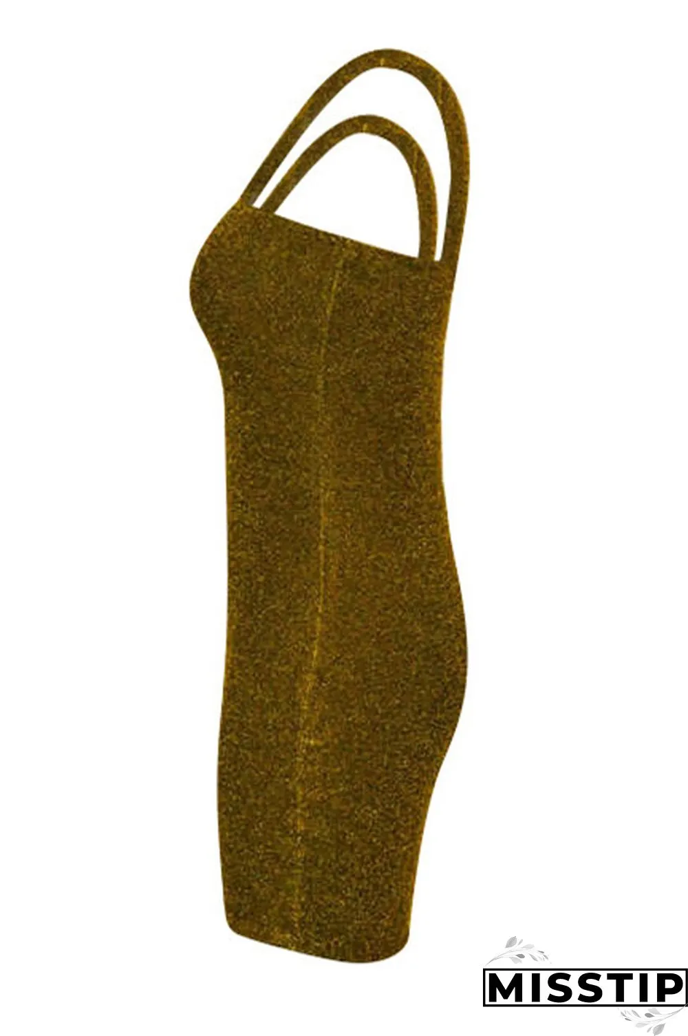Gold Fashion Sexy Spaghetti Straps Womens Clothing Solid Backless Sequin Club Dress