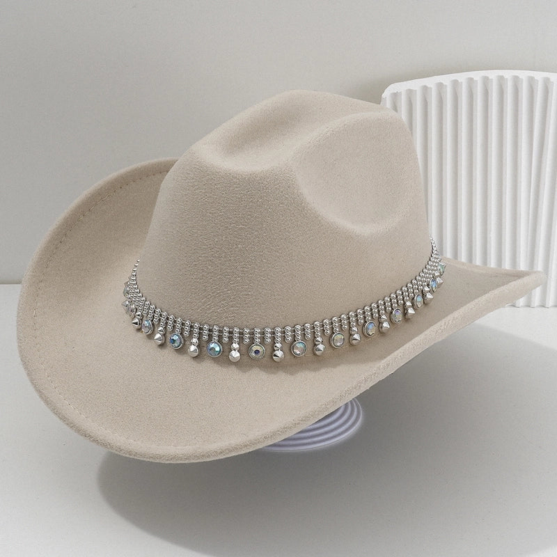 Men’s And Women’s Neutral Style Cowboy Hat Party Hat Colorful Round Gemstone Exquisite Belt Festival Performance