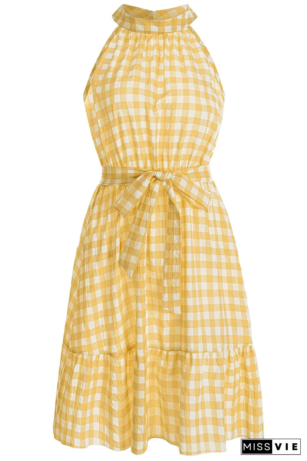 Halter Sleeveless Plaid Midi Dress Wholesale