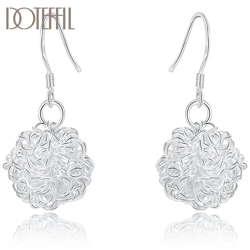 DOTEFFIL 100% Real 925 Sterling Silver Elegant Soft Winding Drop Earrings for Women Jewelry