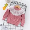 Kid Baby Girl Lace Collar Ruffled Solid Knitted T-shirt